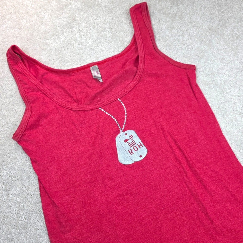 Bayside Apparel Tank Top Womens XL Red Scoop Neck ROH Graphic Print USA Made